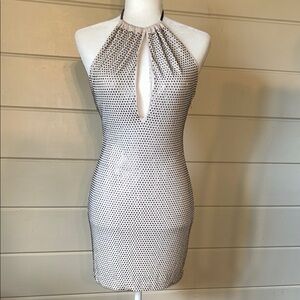 BEBE Rhinestone Embellished Halter Mini Dress XS Rare, Sold Out, Limited Edition